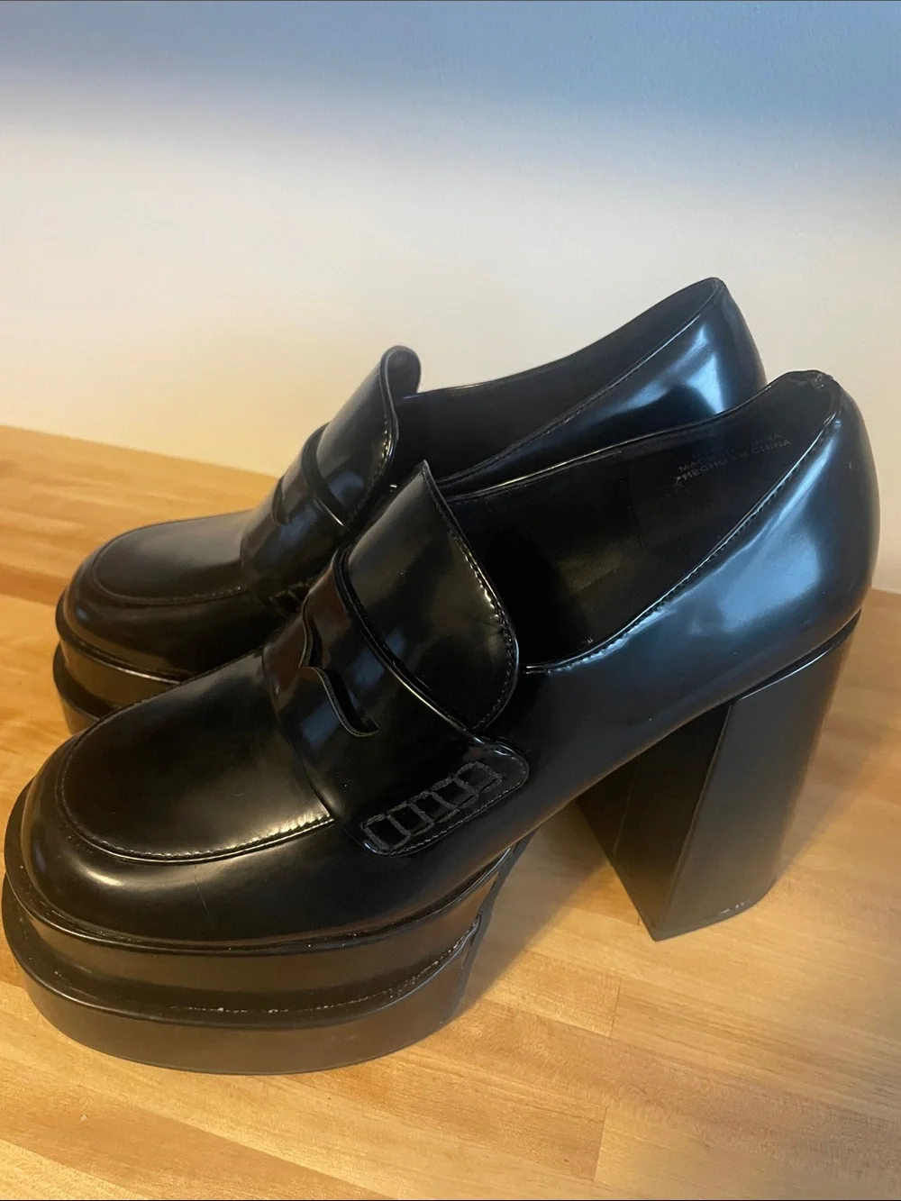 Forever 21 Black Patent Platform Penny Loafers